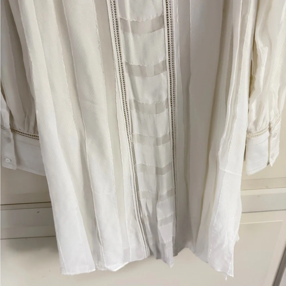 New! Reiss Harriet white ladder trim flippy long sleeve dress 41267